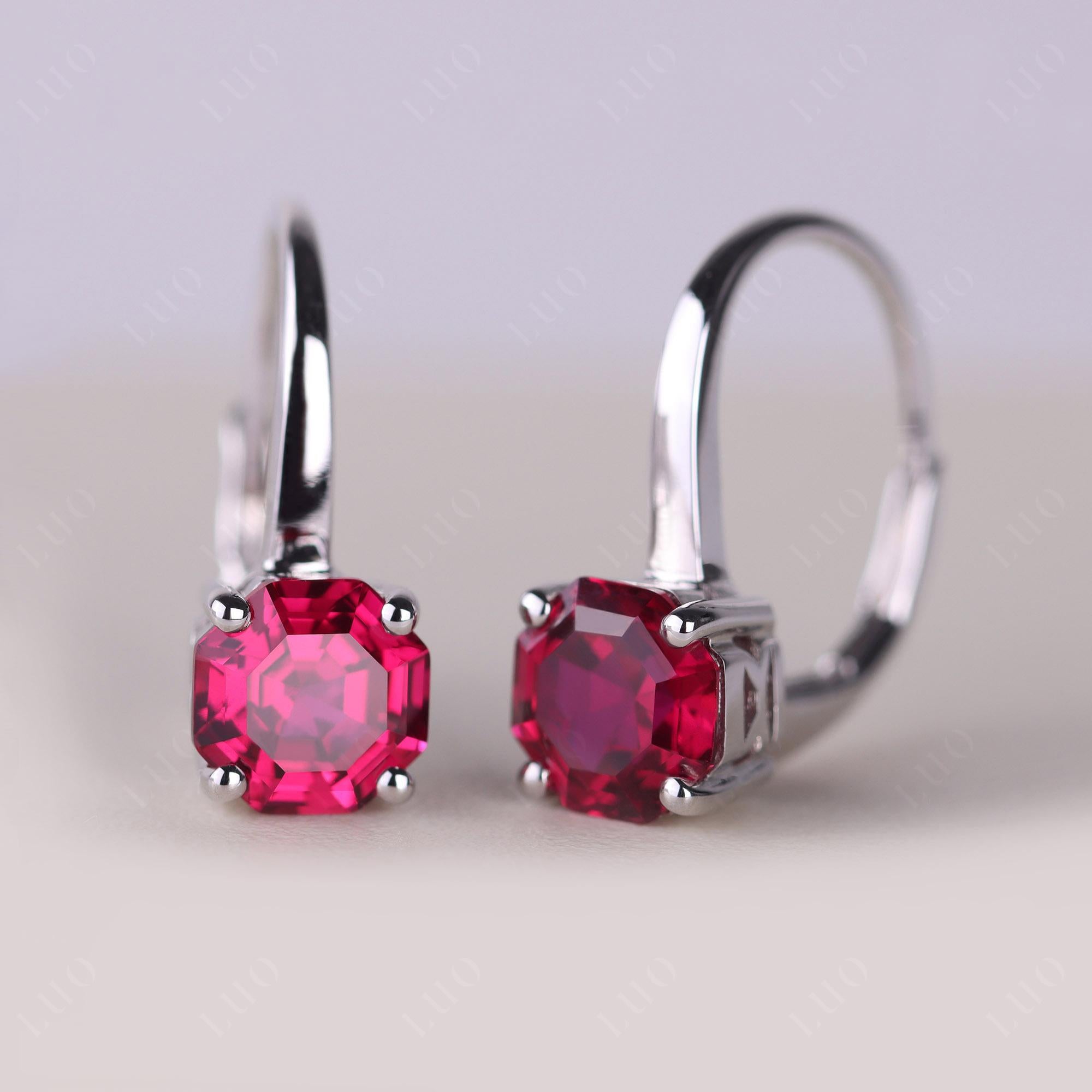 Octagon Cut Ruby Leverback Earrings - LUO Jewelry