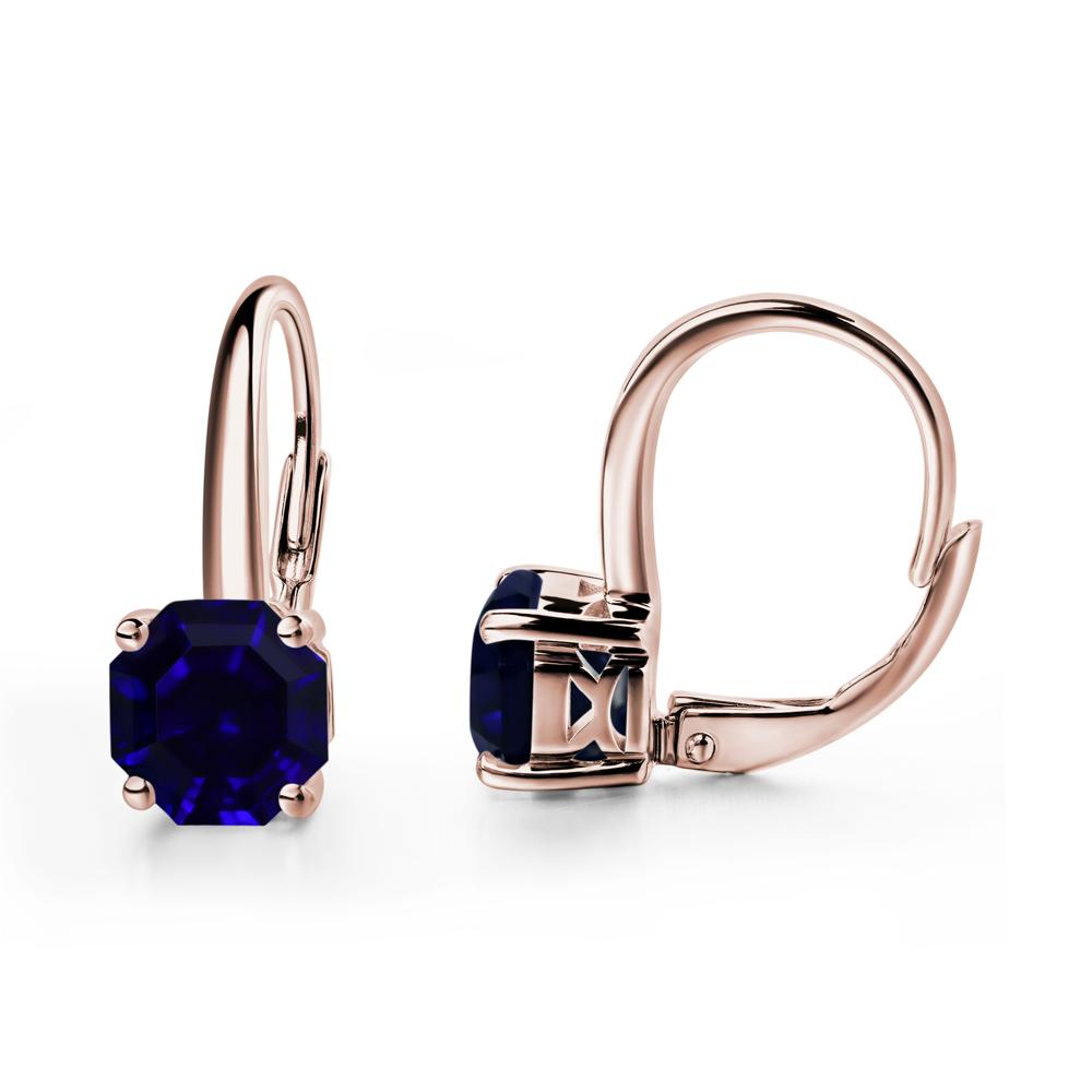 Octagon Cut Lab Created Sapphire Leverback Earrings - LUO Jewelry #metal_14k rose gold
