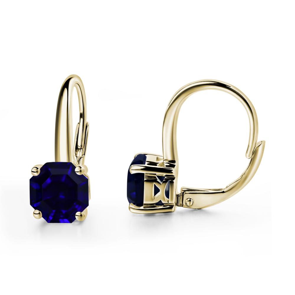 Octagon Cut Lab Created Sapphire Leverback Earrings - LUO Jewelry #metal_14k yellow gold