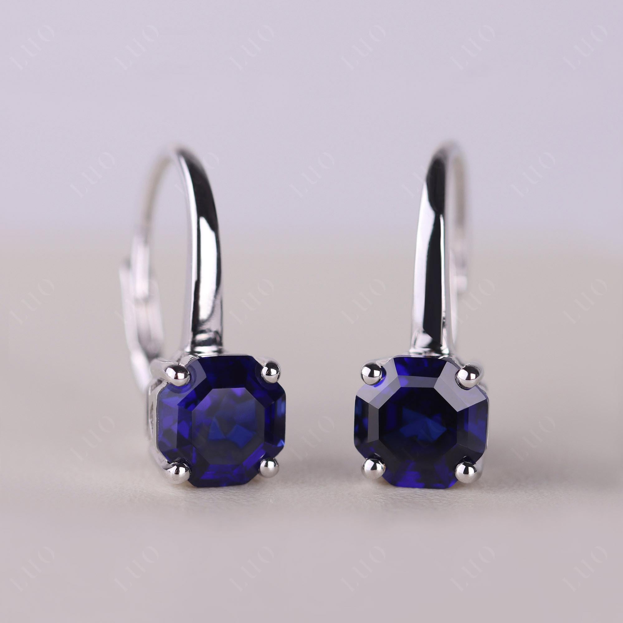 Octagon Cut Lab Created Sapphire Leverback Earrings - LUO Jewelry