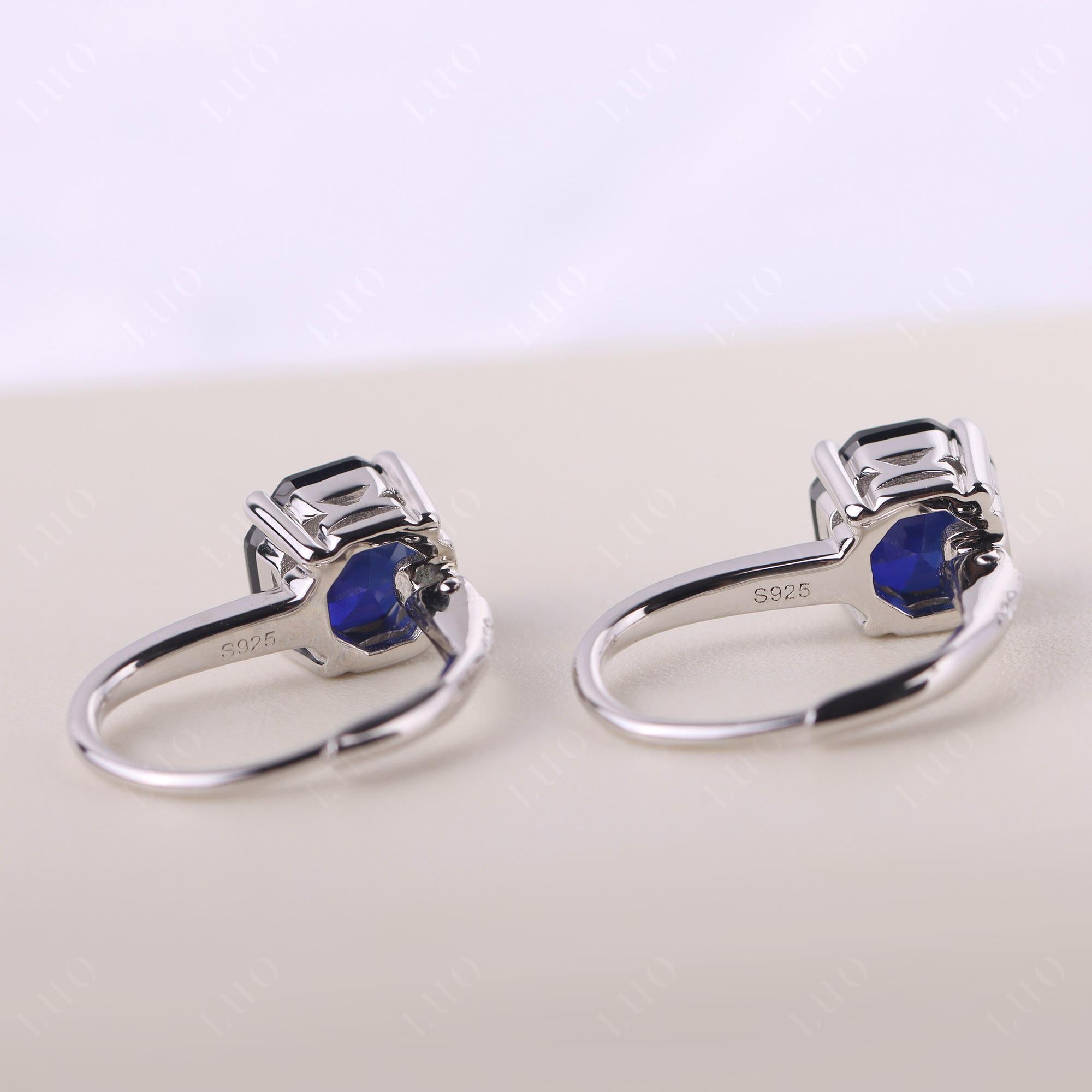 Octagon Cut Lab Created Sapphire Leverback Earrings - LUO Jewelry