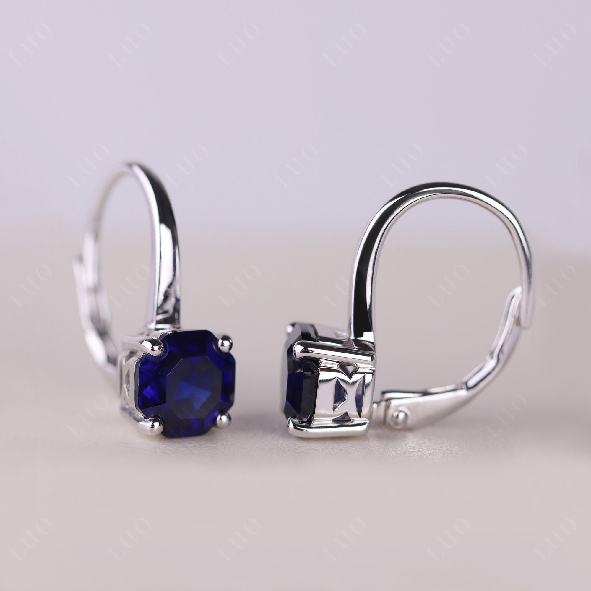 Octagon Cut Lab Created Sapphire Leverback Earrings - LUO Jewelry