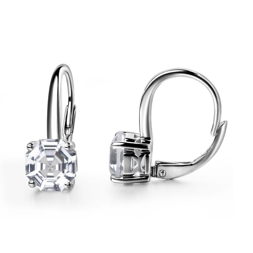 Octagon Cut White Topaz Leverback Earrings - LUO Jewelry #metal_14k white gold