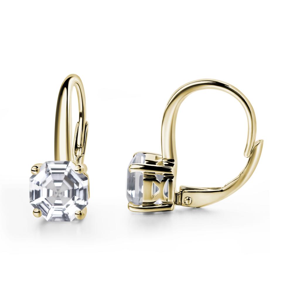 Octagon Cut White Topaz Leverback Earrings - LUO Jewelry #metal_14k yellow gold