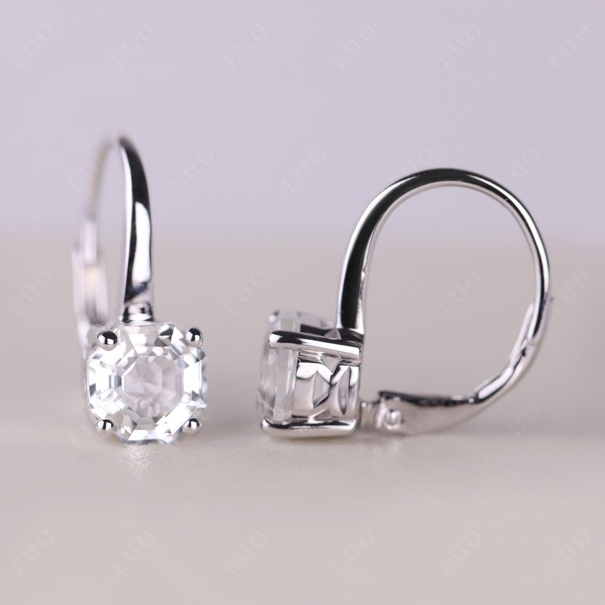 Octagon Cut White Topaz Leverback Earrings - LUO Jewelry