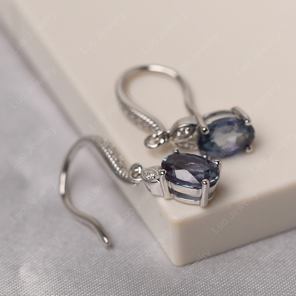 Oval Alexandrite Dangling Earrings Silver - LUO Jewelry