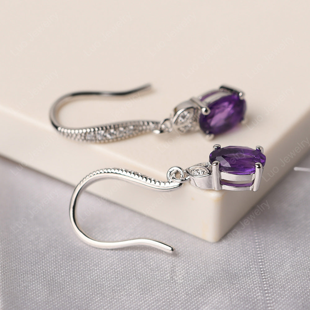 Oval Amethyst Dangling Earrings Silver - LUO Jewelry