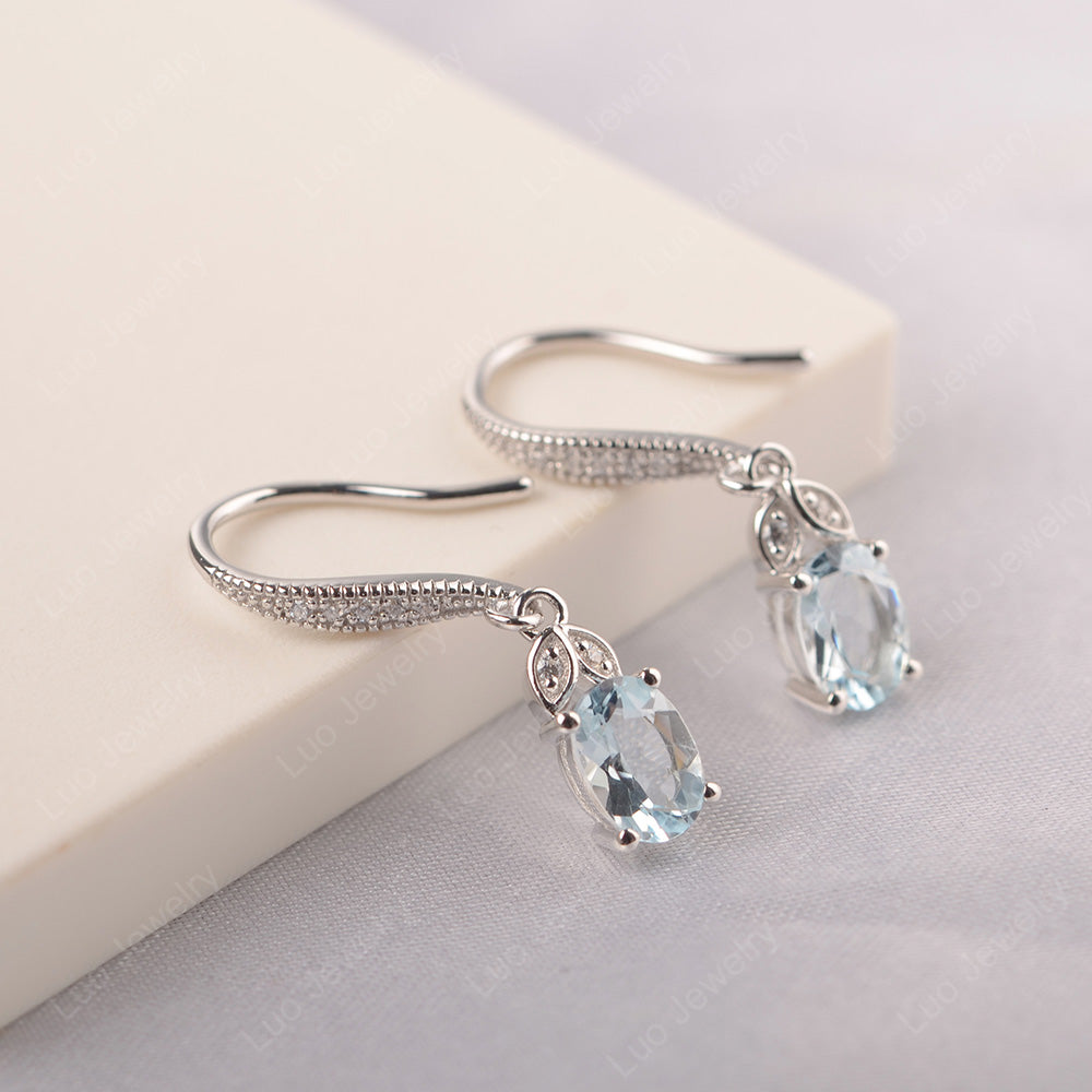 Oval Aquamarine Dangling Earrings Silver - LUO Jewelry