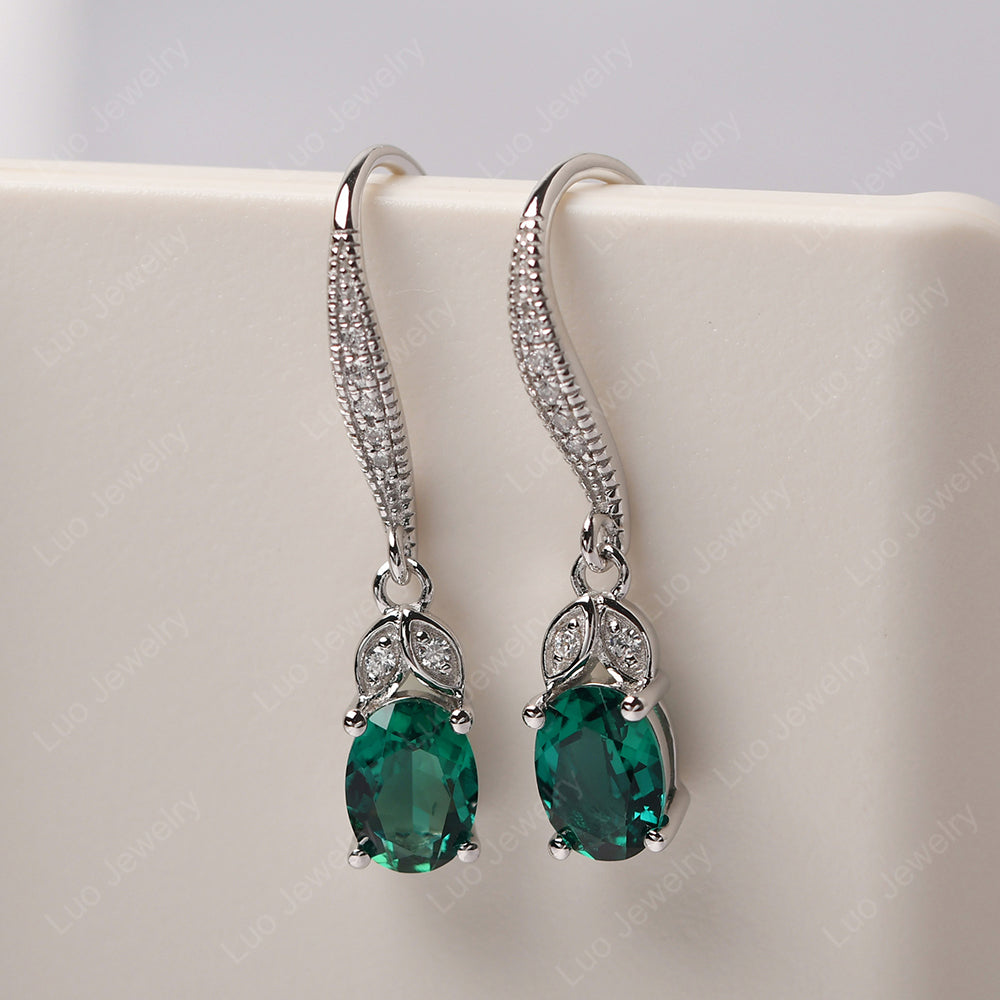 Oval Emerald Dangling Earrings Silver - LUO Jewelry