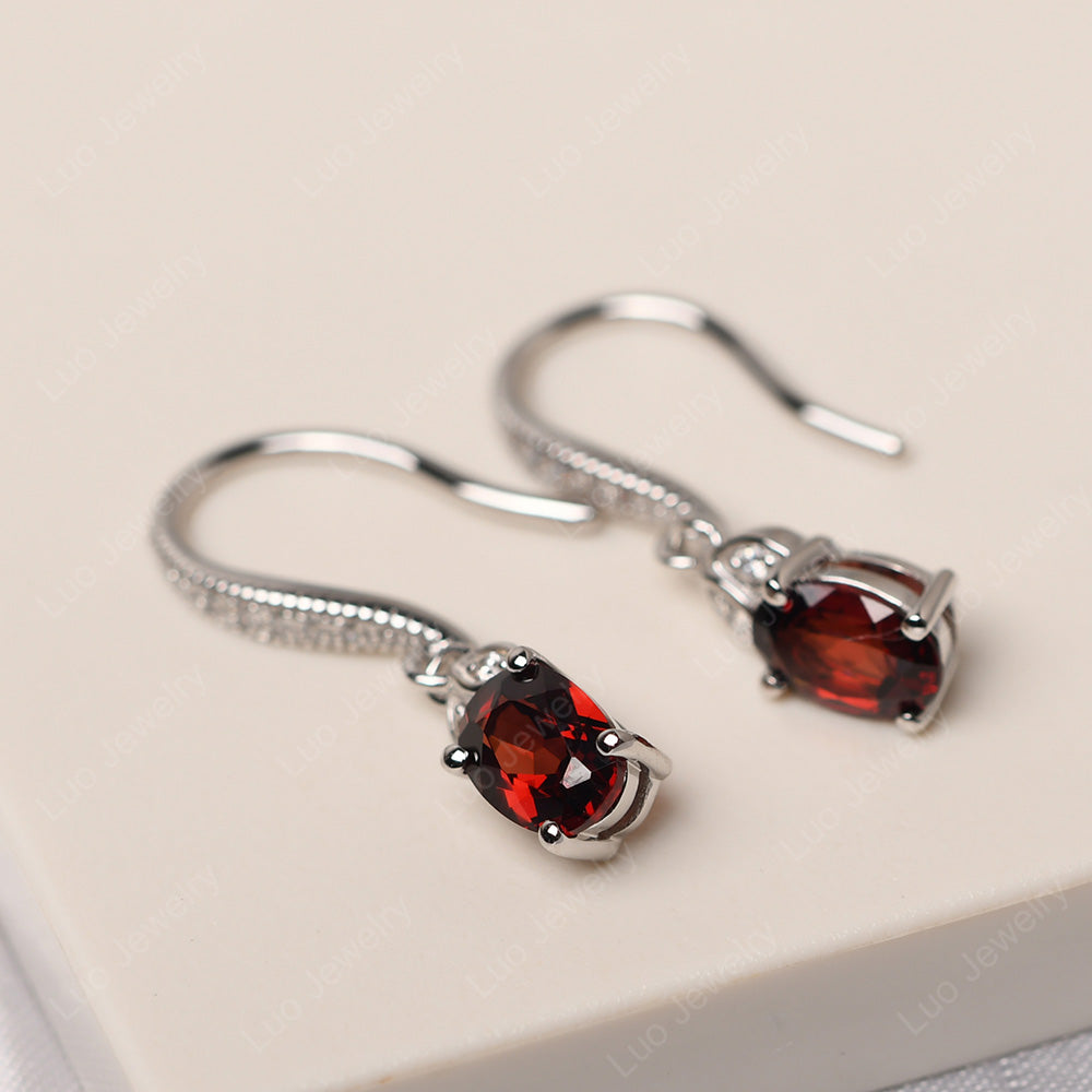 Oval Garnet Dangling Earrings Silver - LUO Jewelry