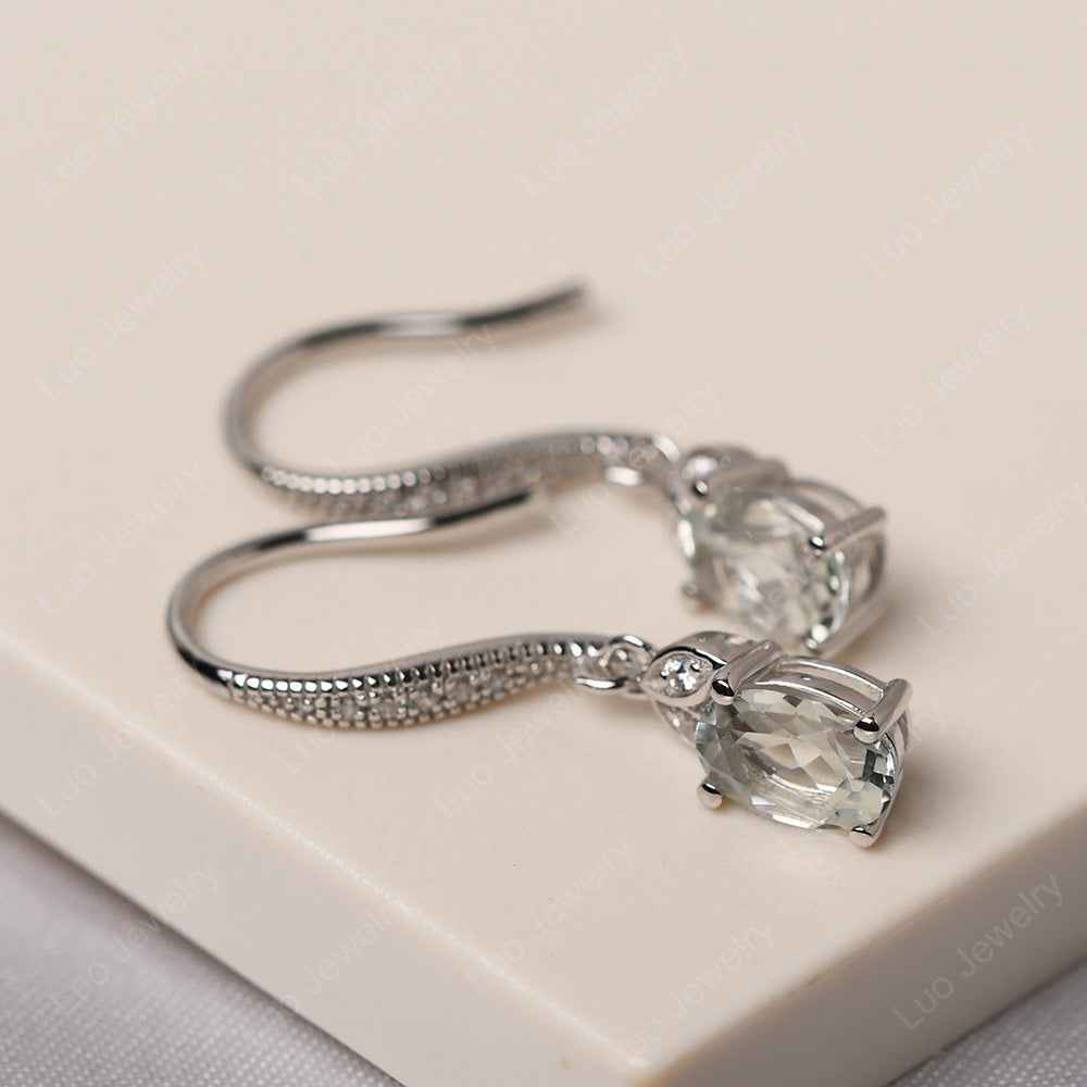 Oval Green Amethyst Dangling Earrings Silver - LUO Jewelry