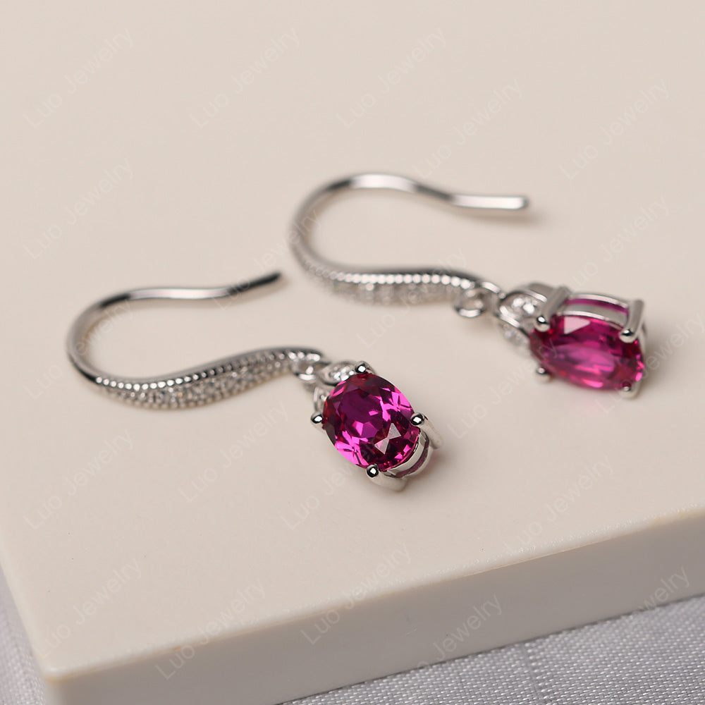 Oval Ruby Dangling Earrings Silver - LUO Jewelry