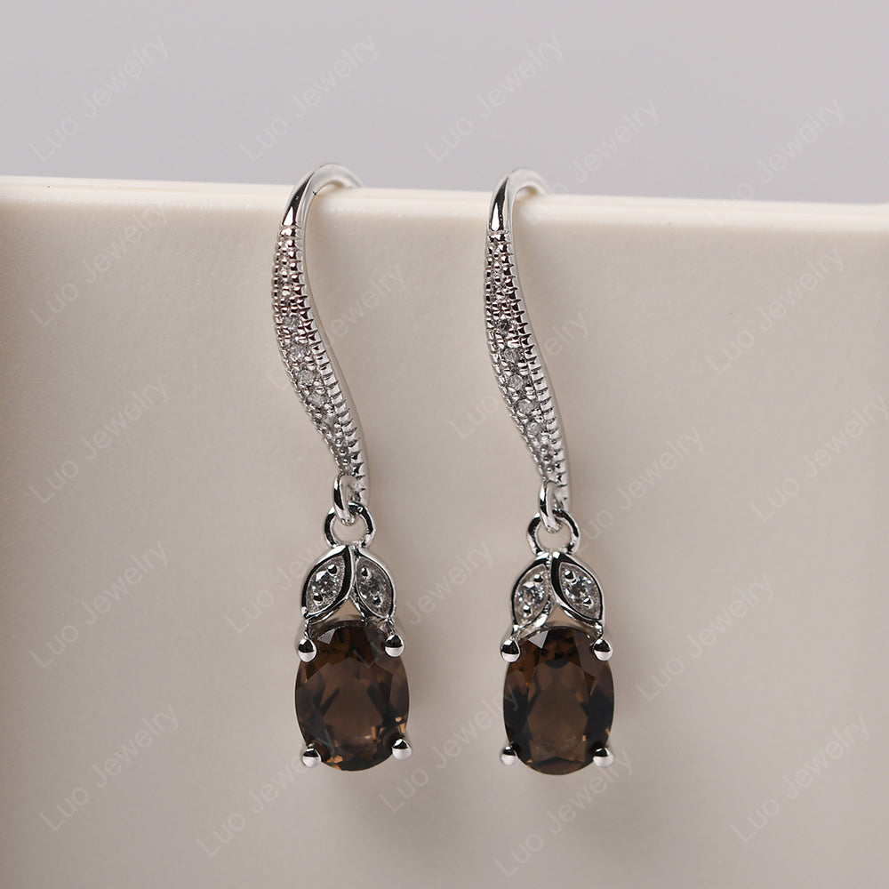 Oval Smoky Quartz  Dangling Earrings Silver - LUO Jewelry