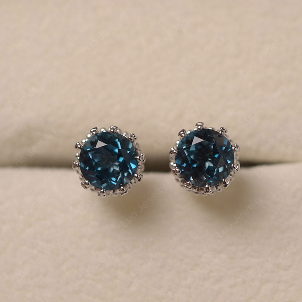 Round London Blue Topaz Crown Earrings