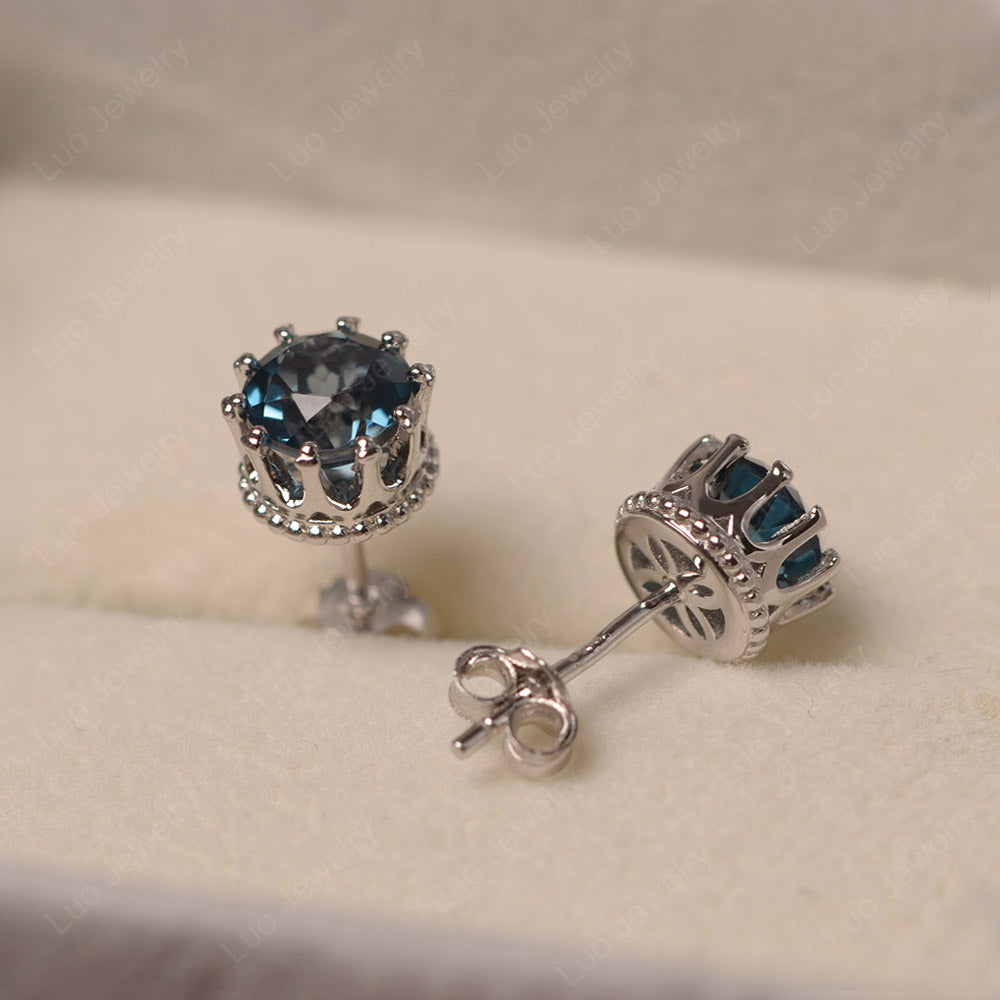 Round London Blue Topaz Crown Earrings