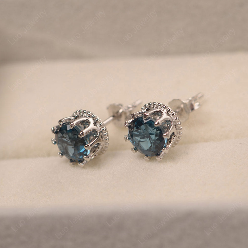 Round London Blue Topaz Crown Earrings