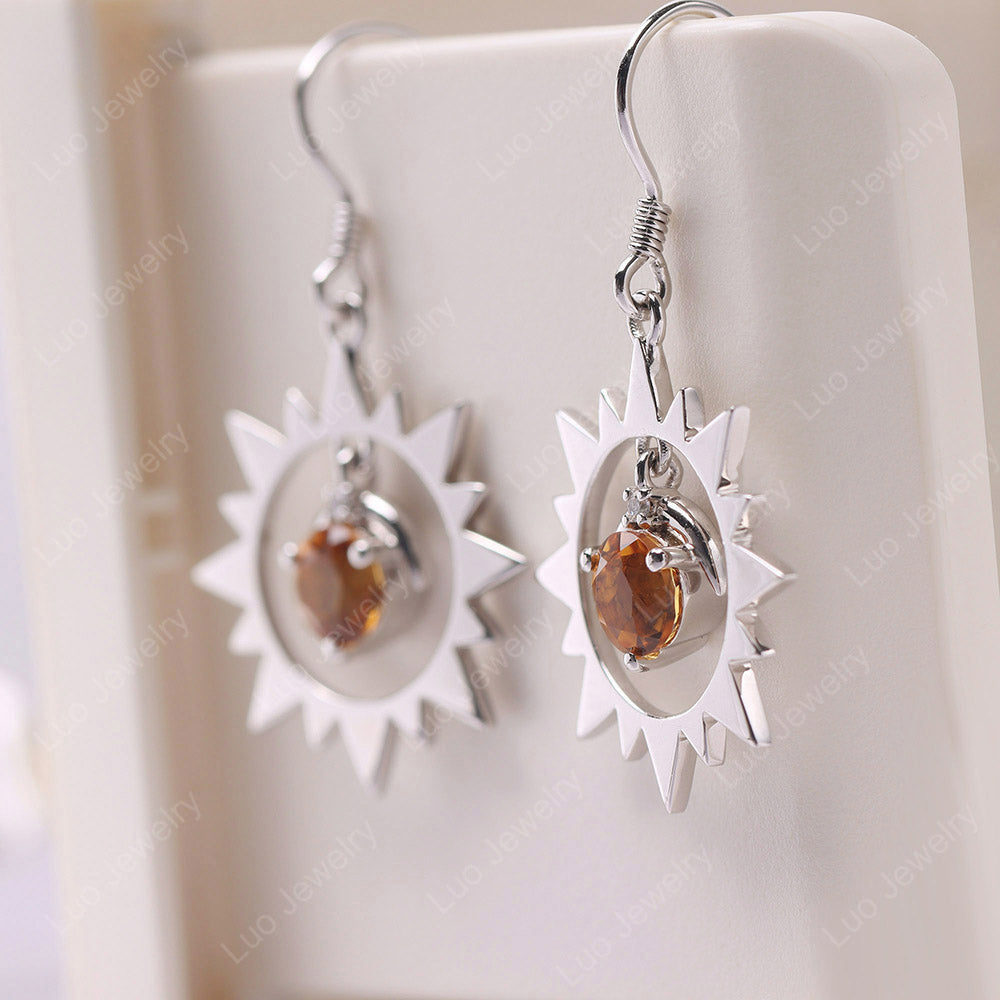 Citrine Sun and Moon Dangle Earrings