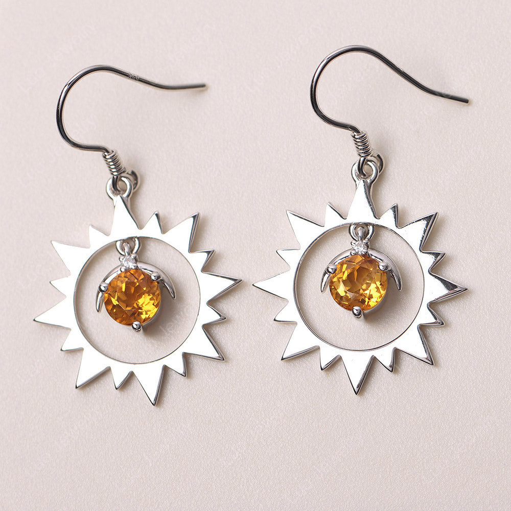 Citrine Sun And Moon Dangle Earrings