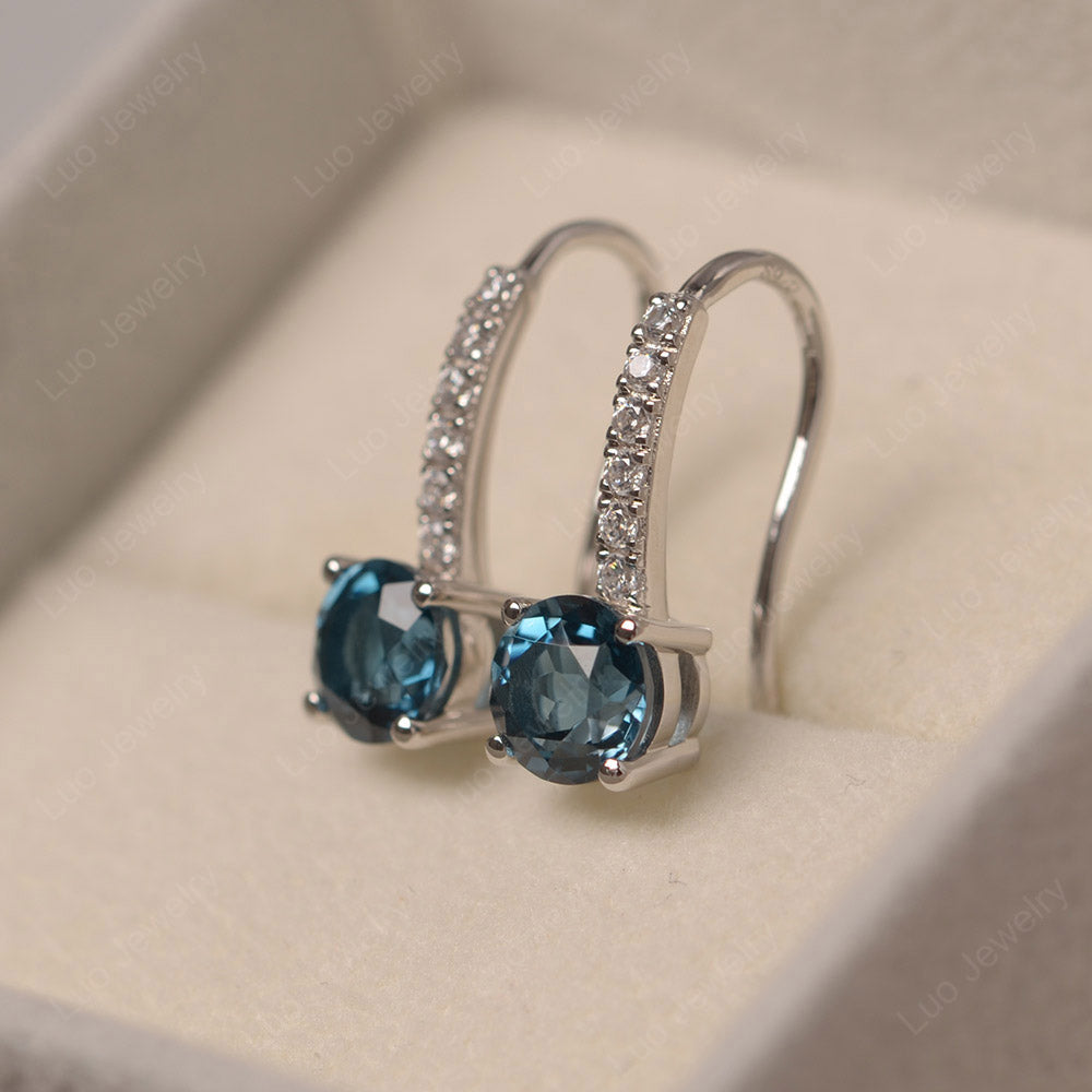 Simple Round London Blue Topaz Dangle Earrings