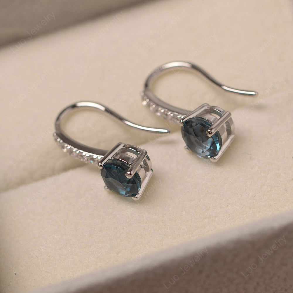 Simple Round London Blue Topaz Dangle Earrings