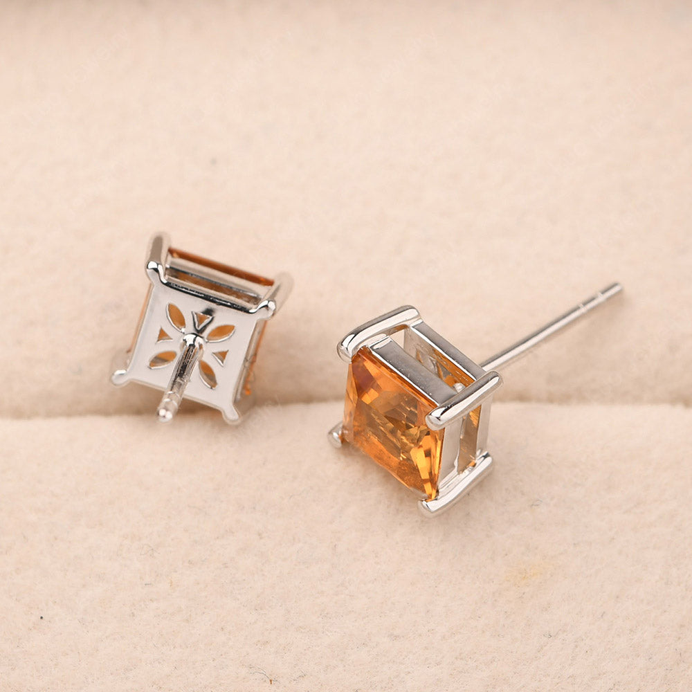Princess Cut Citrine Earrings Stud Rose Gold - LUO Jewelry