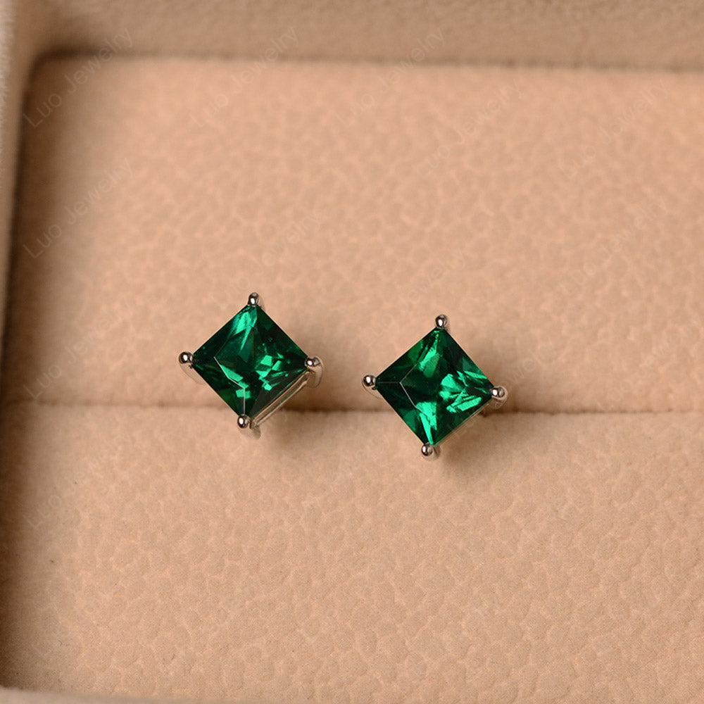 Princess Cut Lab Emerald Earrings Stud Rose Gold - LUO Jewelry