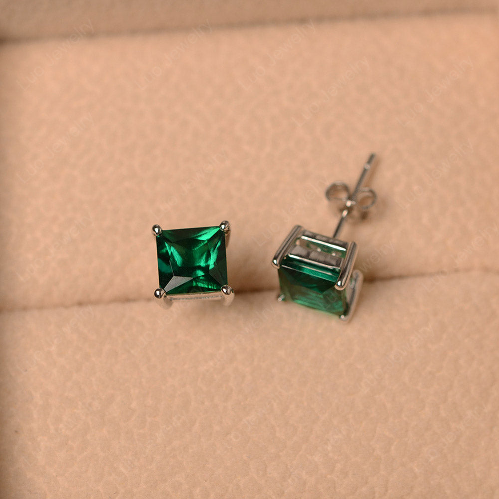 Princess Cut Lab Emerald Earrings Stud Rose Gold - LUO Jewelry