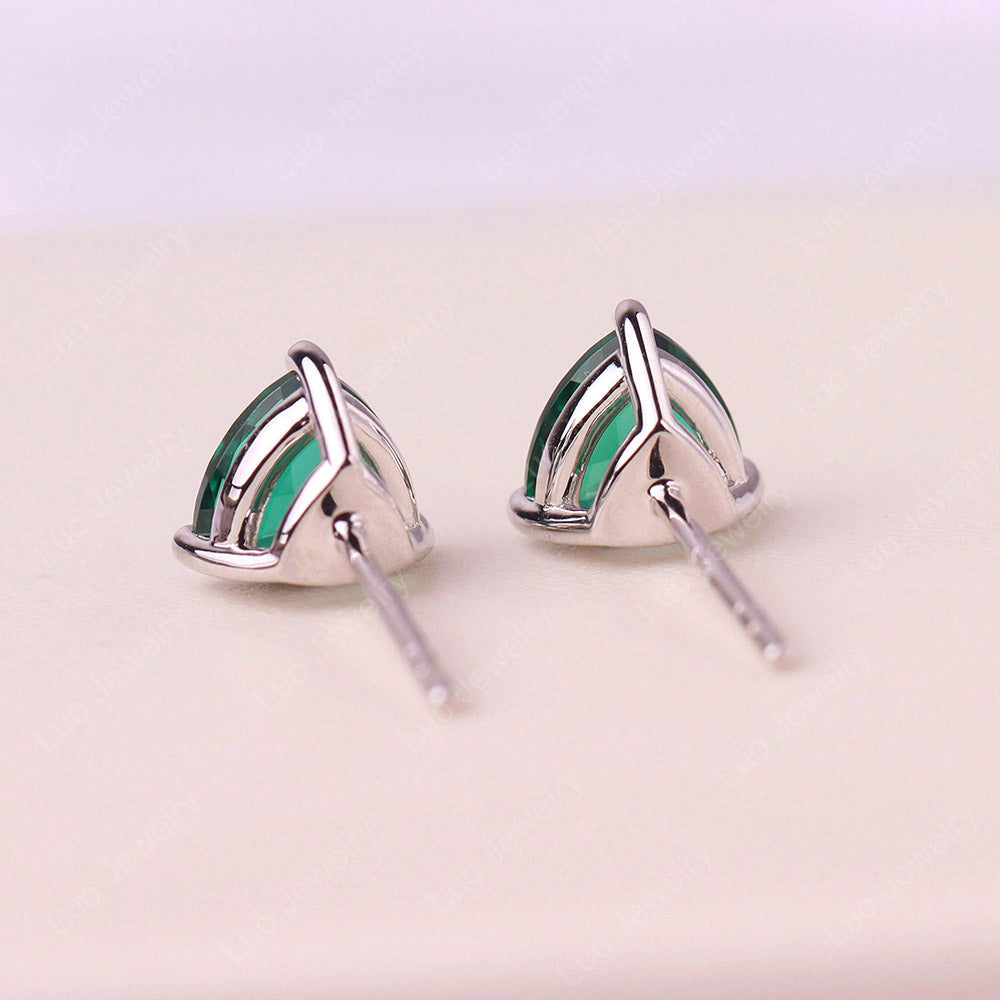 Trillion Cut Lab Emerald Stud Earrings