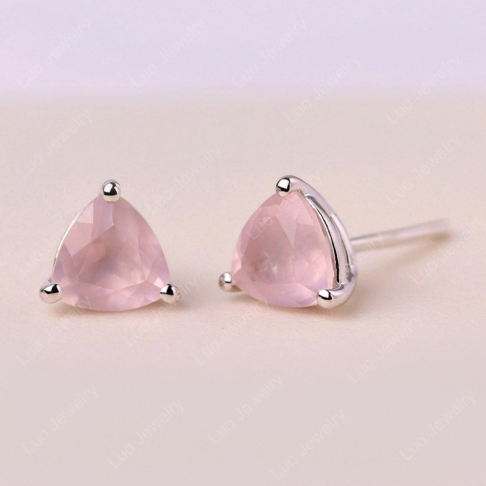 Trillion Cut Rose Quartz Stud Earrings