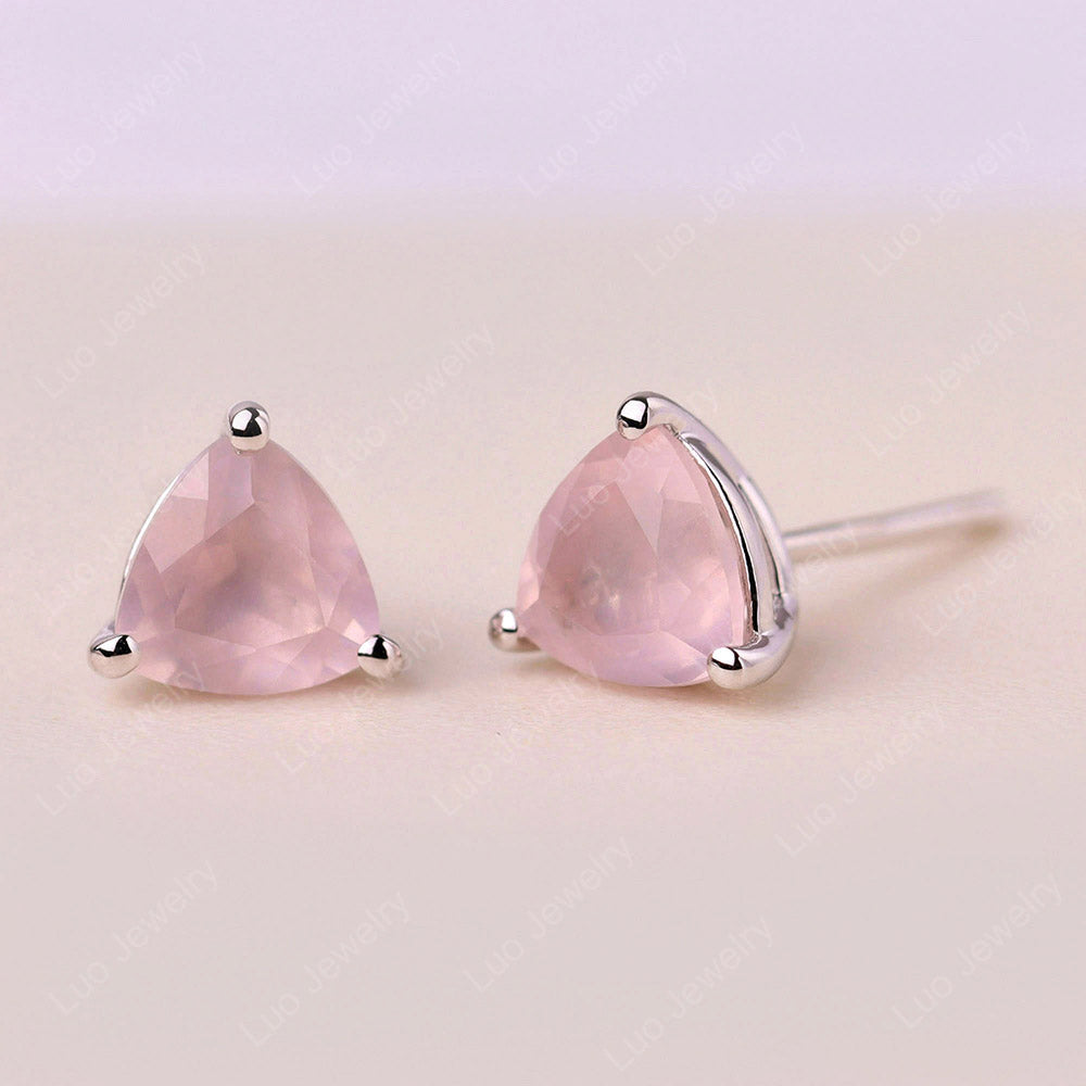 Trillion Cut Rose Quartz Stud Earrings