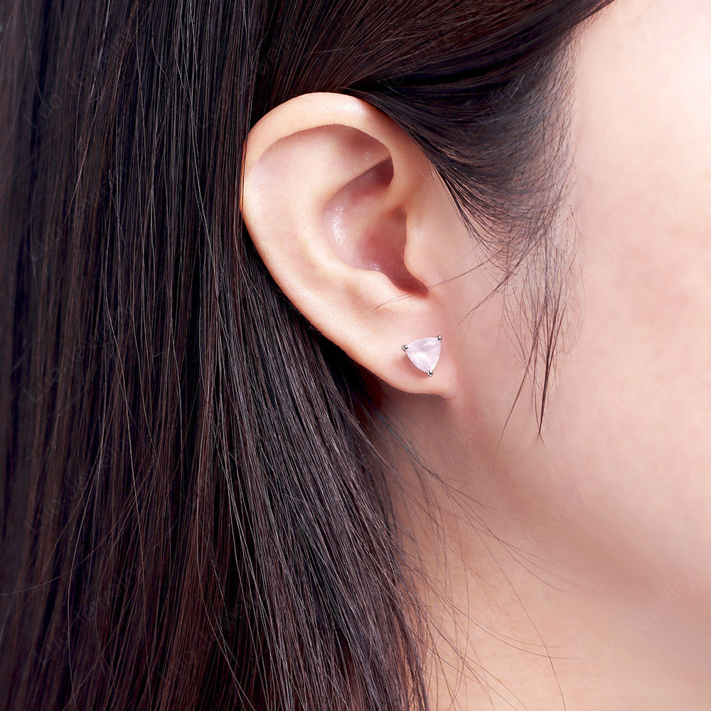 Trillion Cut Rose Quartz Stud Earrings