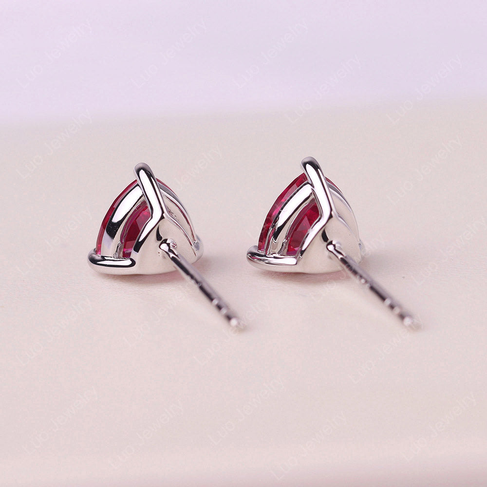 Trillion Cut Lab Ruby Stud Earrings
