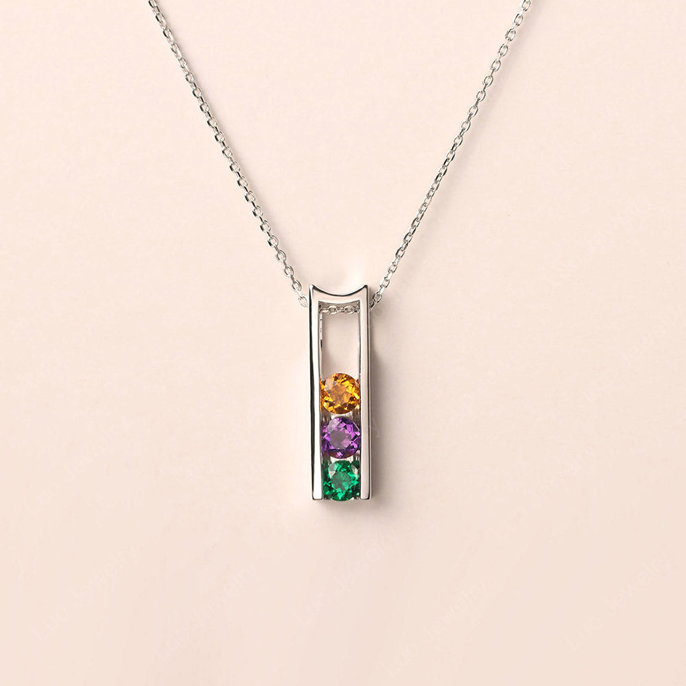 Amethyst and Citrine and Lab Emerald Mothers Necklace 3 Stones