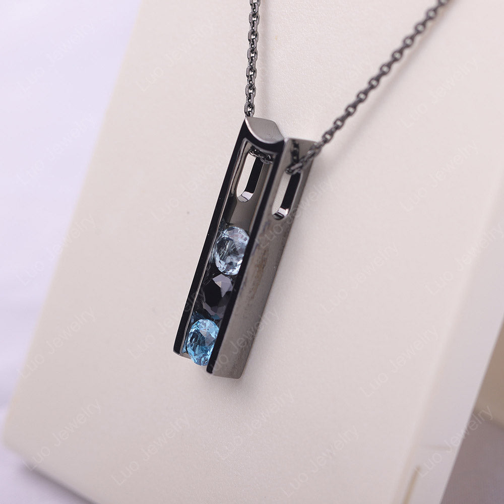 Aquamarine And Black Spinel And Swiss Blue Topaz Mothers Necklace 3 Stones - LUO Jewelry