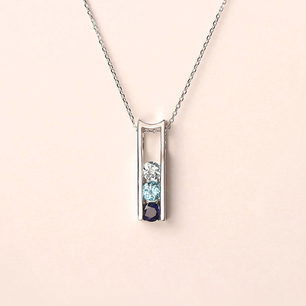 Aquamarine and Cubic Zirconia and Sapphire 3 Stones Mothers Necklace