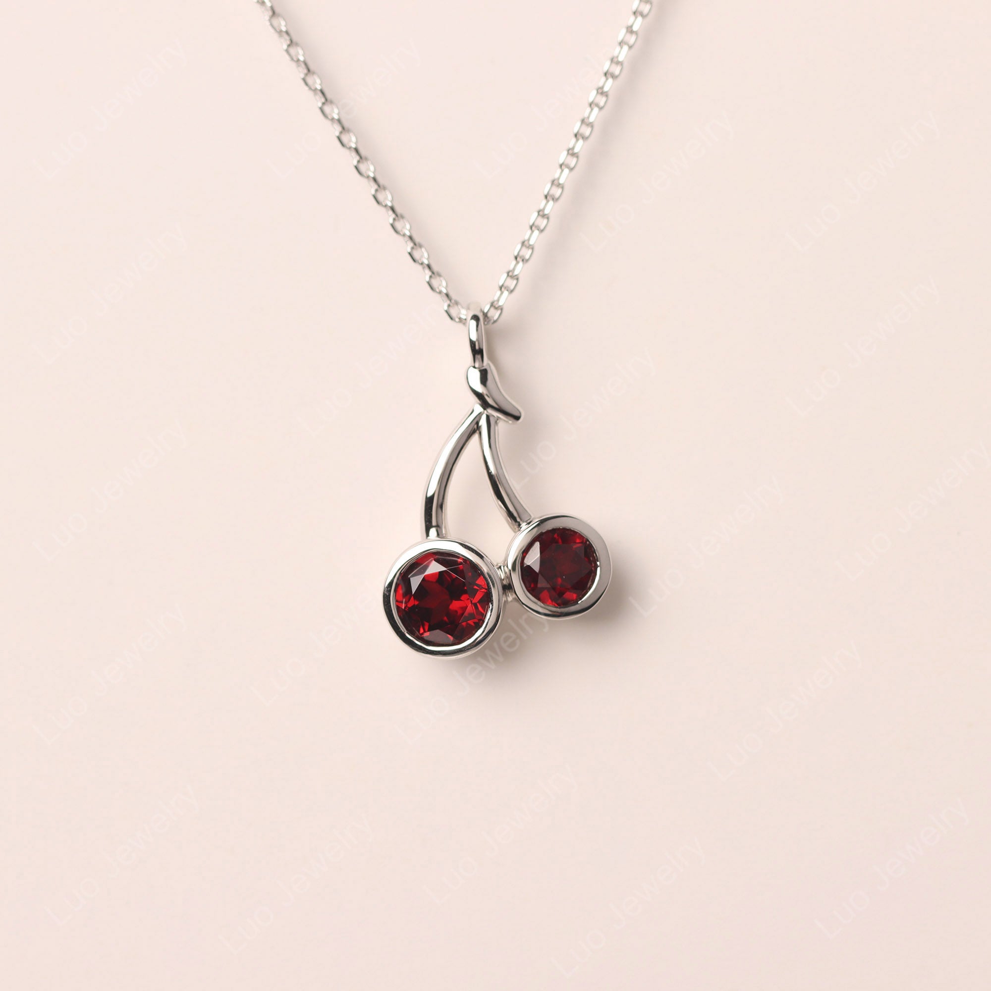 Garnet Tow Stone Bezel Necklace