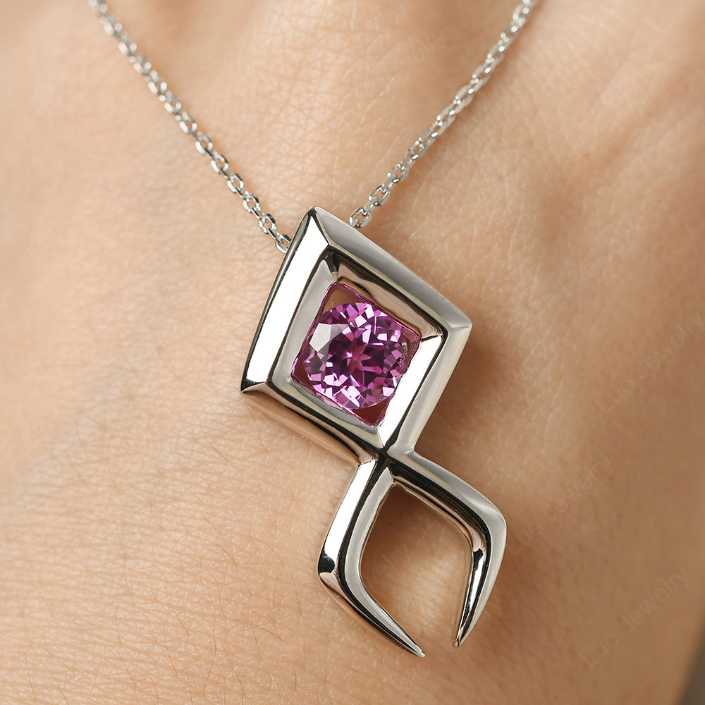 Pink Sapphire Fish Necklace Pendant Silver - LUO Jewelry