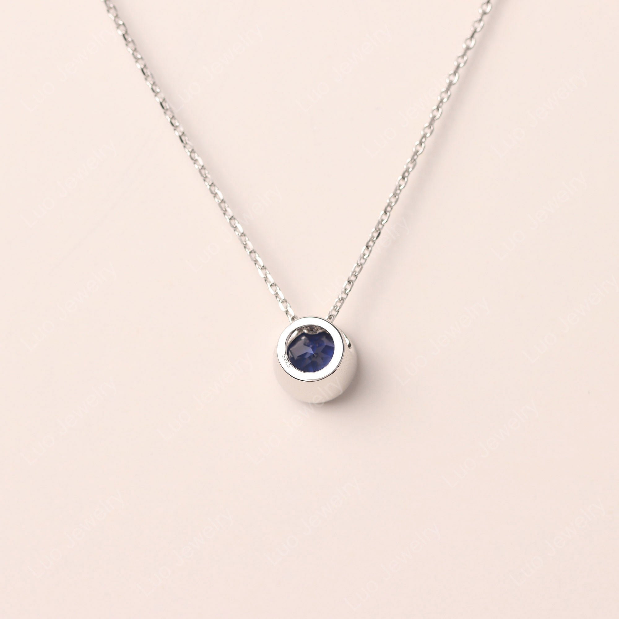Sapphire Bezel Solitaire Necklace
