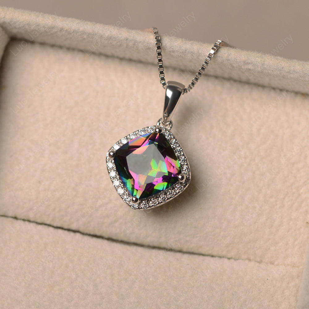 Cushion Cut Halo Kite Set Mystic Topaz Necklace - LUO Jewelry