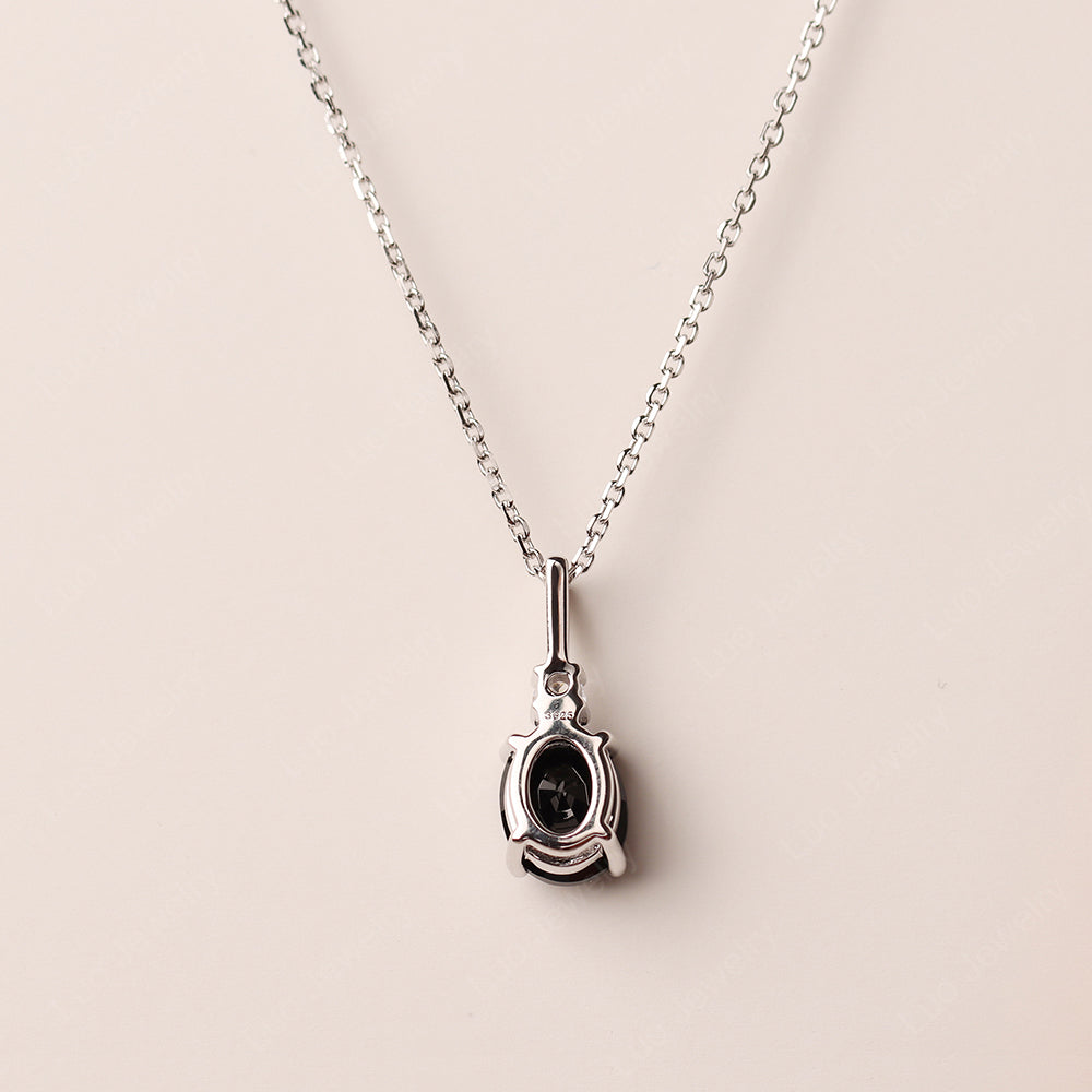 Oval Black Spinel Necklace White Gold - LUO Jewelry