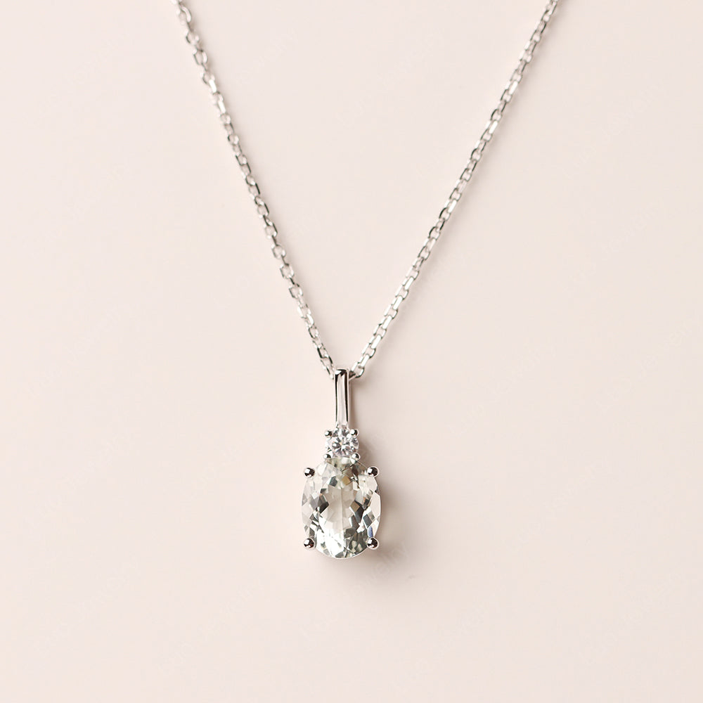 Oval Green Amethyst Necklace White Gold - LUO Jewelry