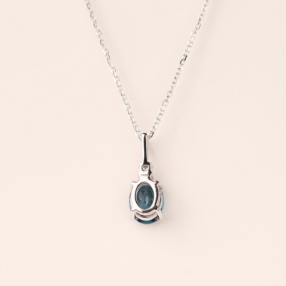 Oval London Blue Topaz Necklace White Gold - LUO Jewelry