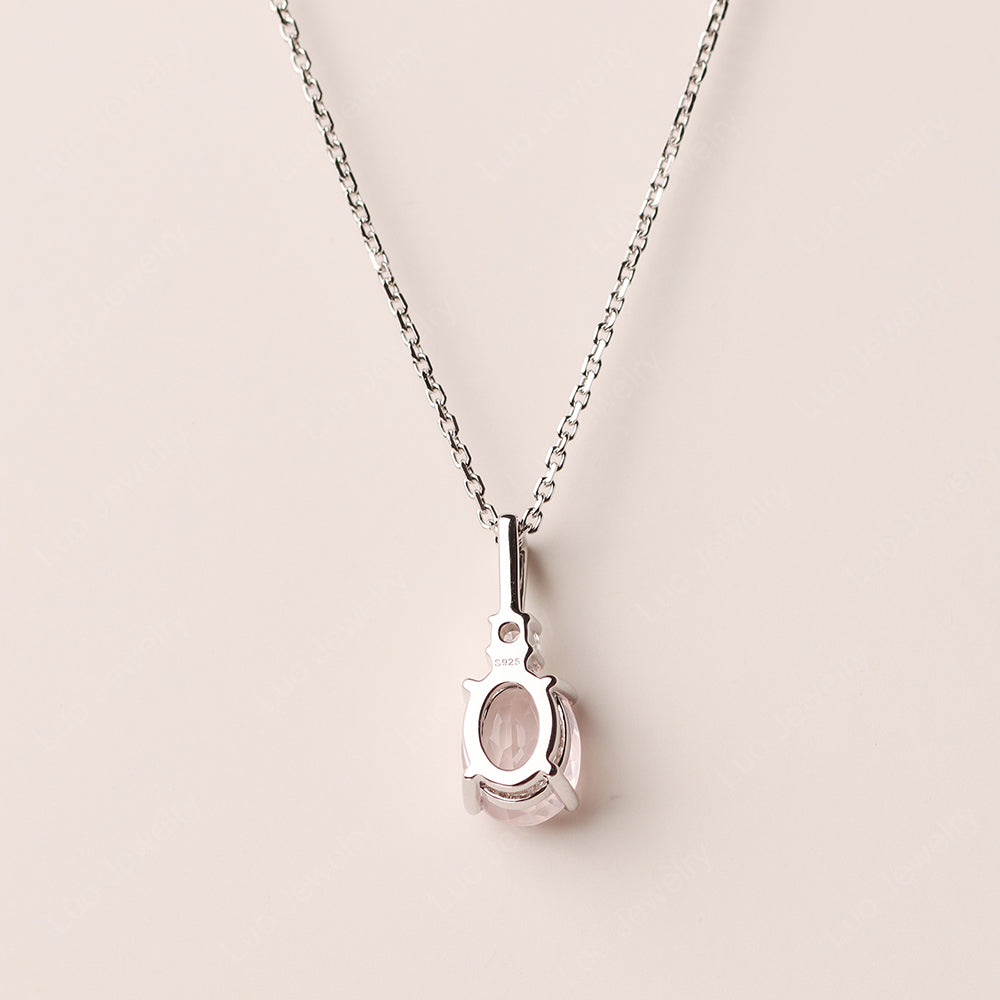 Oval Rose Quartz Necklace White Gold - LUO Jewelry