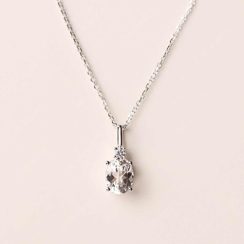 Oval White Topaz Necklace White Gold - LUO Jewelry