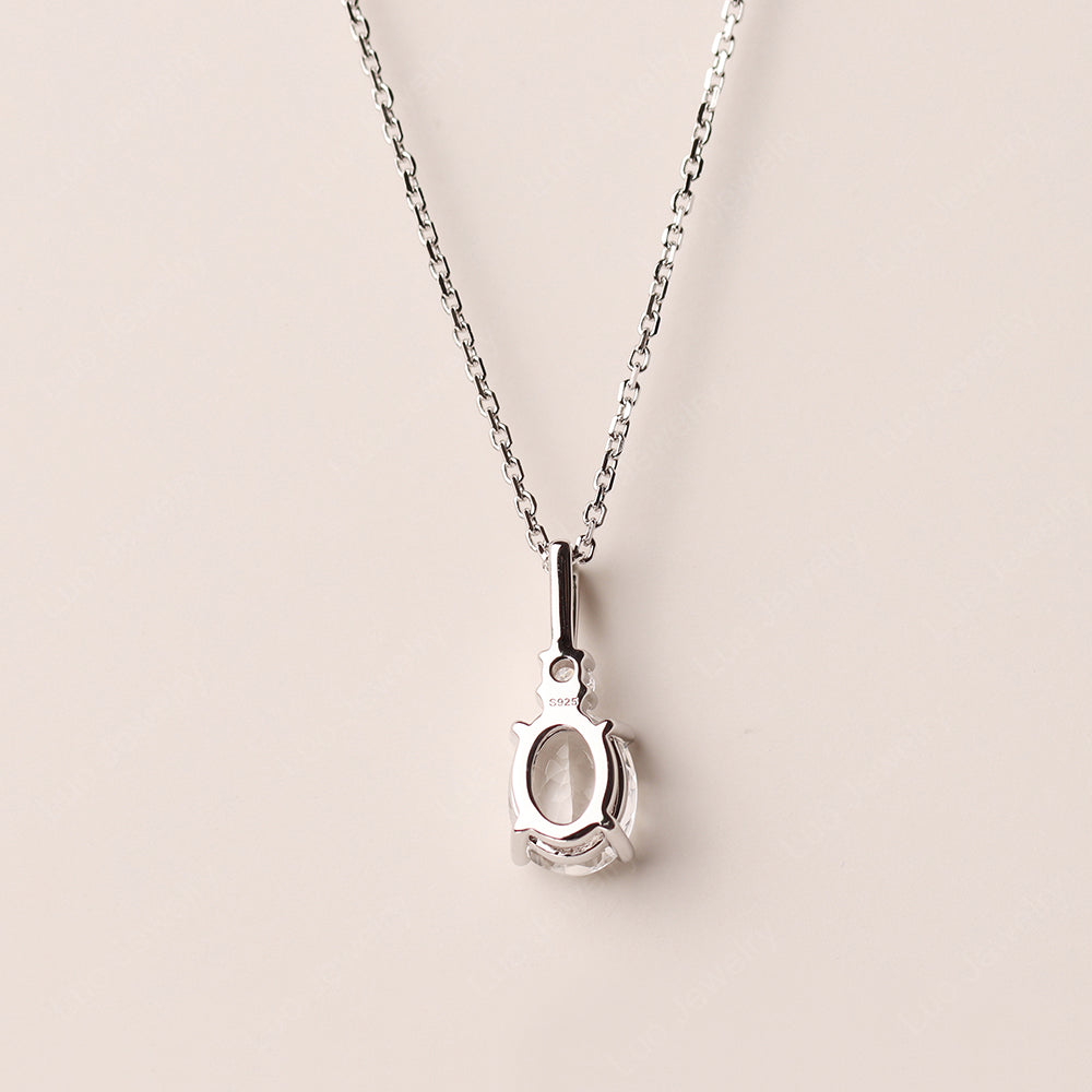 Oval White Topaz Necklace White Gold - LUO Jewelry