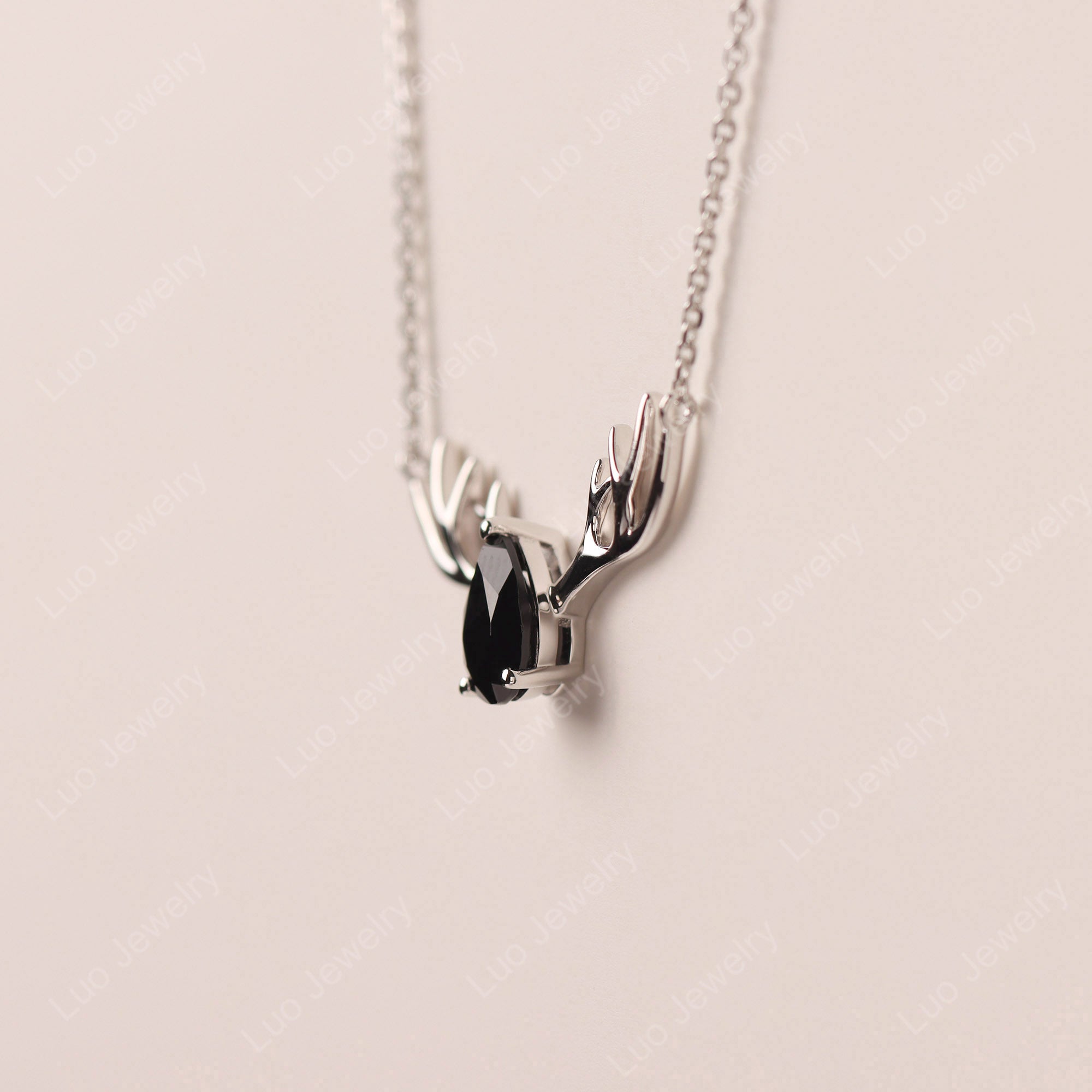 Pear Black Spinel Antler Necklace