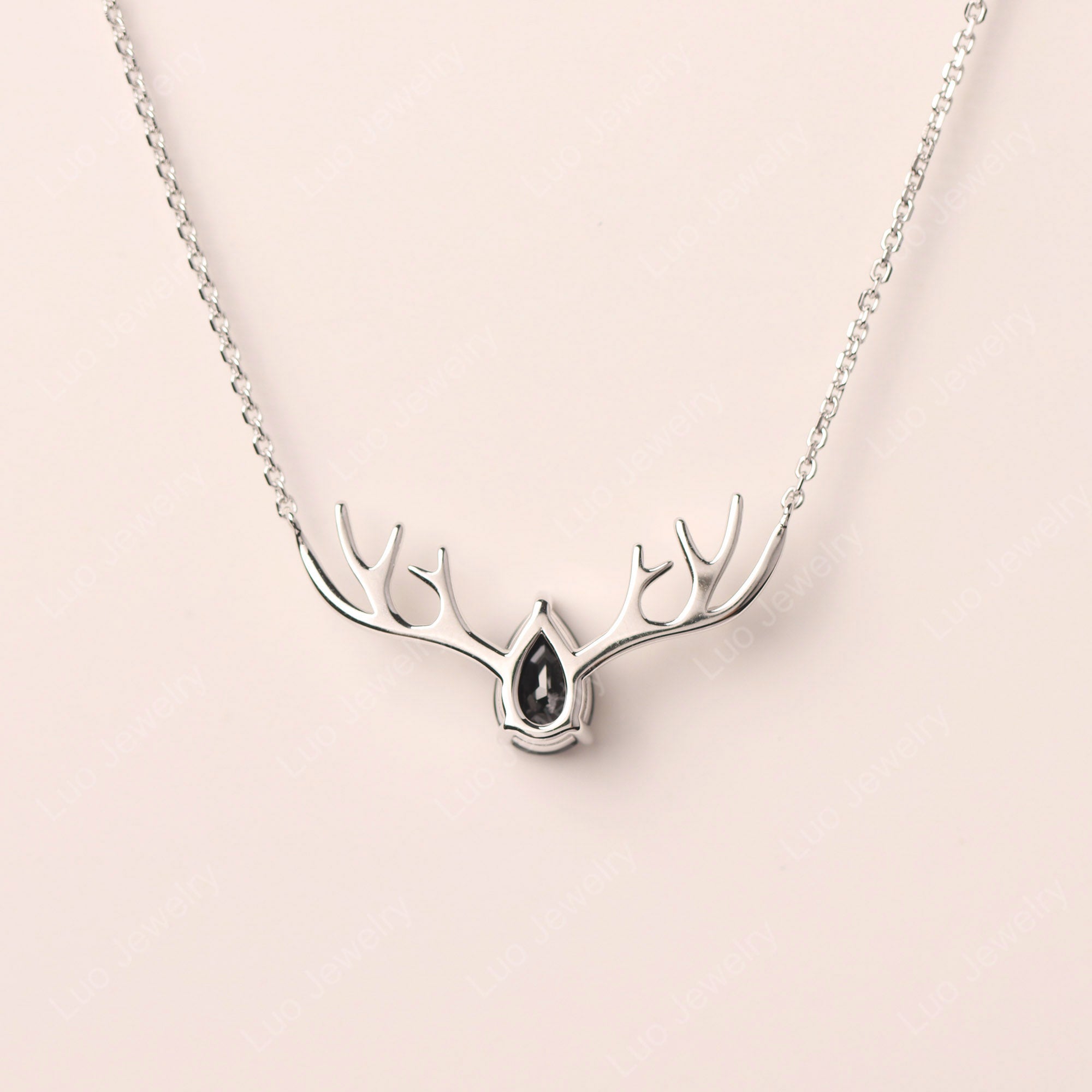 Pear Black Spinel Antler Necklace