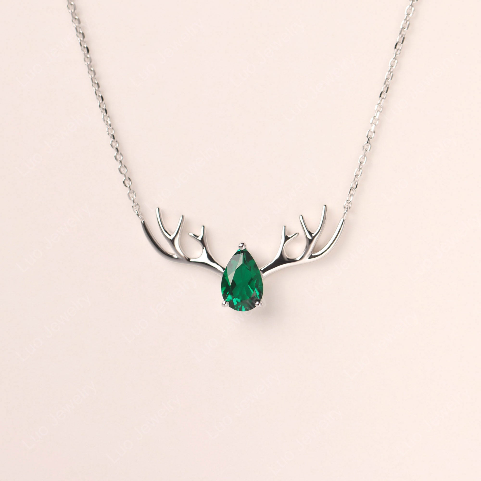 Pear Emerald Antler Necklace
