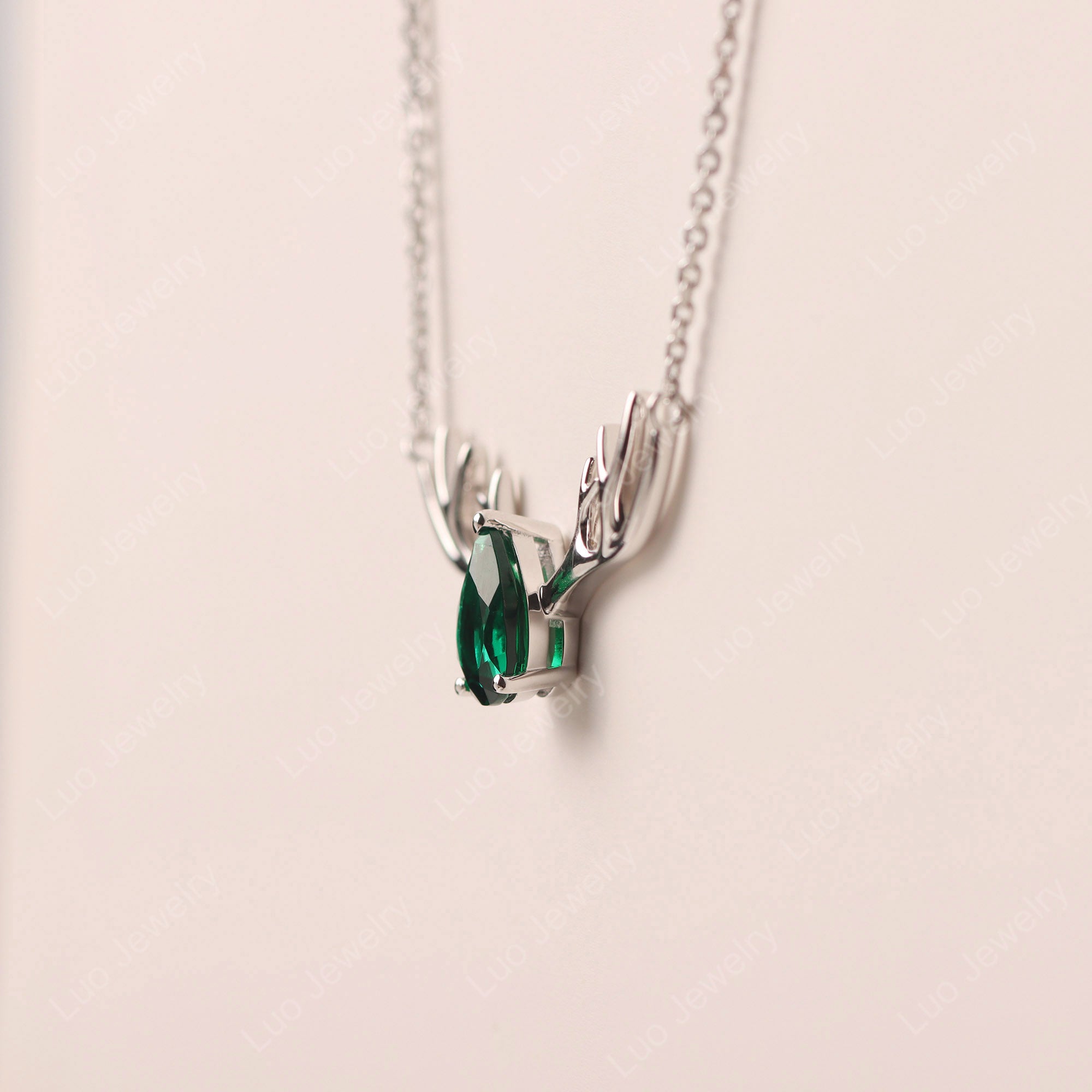 Pear Emerald Antler Necklace