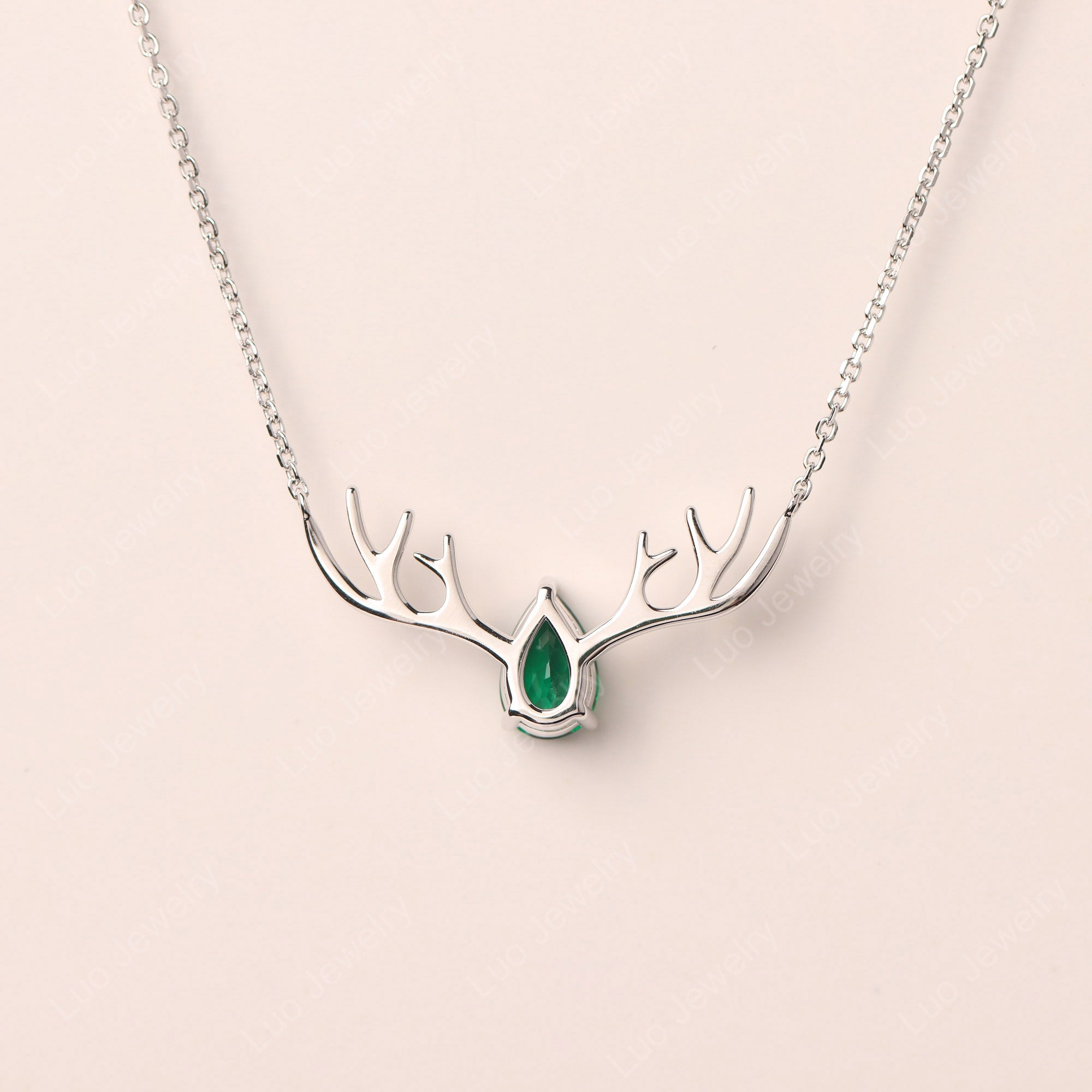 Pear Emerald Antler Necklace